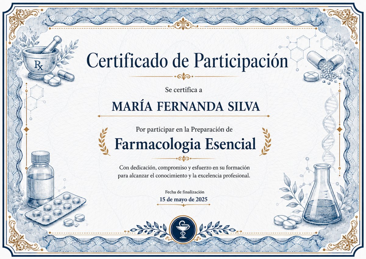 Modelo del certificado digital de participación de Farmacología Esencial